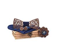 Mr.Van Noeud Papillon Bois Fait Main,Taille Réglable,Style Classique,Coffret en Bois (comprenant Boutons de Manchette, fleur, Mouchoir et noeud papillon) pour Mariage Soirée Business -Bleu