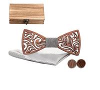 Mr.Van Noeud Papillon Bois Fait Main,Taille Réglable, Style Classique,Coffret en Bois (comprenant Boutons de Manchette,Mouchoir et noeud papillon) pour Mariage Soirée Business-Silver