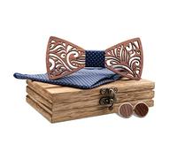 Mr.Van Noeud Papillon Bois Fait Main,Taille Réglable, Style Classique,Coffret en Bois (comprenant Boutons de Manchette,Mouchoir et noeud papillon) pour Mariage Soirée Business