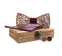 Mr.Van Noeud Papillon Bois Fait Main,Taille Réglable, Style Classique,Coffret en Bois (comprenant Boutons de Manchette,Mouchoir et noeud papillon) pour Mariage Soirée Business
