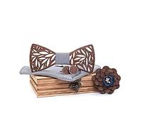 Mr.Van Noeud Papillon Bois Fait Main,Taille Réglable, Style Classique,Coffret en Bois (comprenant Boutons de Manchette, fleur, Mouchoir et noeud papillon) pour Mariage Soirée Business-Argenté