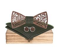 Mr.Van Noeud Papillon Bois Fait Main,Taille Réglable,Style Classique,Coffret en Bois (comprenant Boutons de Manchette,Mouchoir et noeud papillon) pour Mariage Soirée Business-Vert