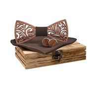 Mr.Van Noeud Papillon Bois Fait Main,Taille Réglable, Style Classique,Coffret en Bois (comprenant Boutons de Manchette,Mouchoir et noeud papillon) pour Mariage Soirée Business-Silver