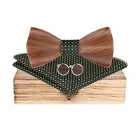 Mr.Van Noeud Papillon Bois pour Homme,Tour Bande Réglable, Style Classique Fait Main,Coffret en Bois (comprenant Boutons de Manchette,Mouchoir et noeud papillon) pour Mariage Soirée Business