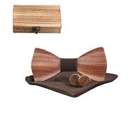 Mr.Van Noeud Papillon Bois pour Homme,Tour Bande Réglable, Style Classique Fait Main,Coffret en Bois (comprenant Boutons de Manchette,Mouchoir et noeud papillon) pour Mariage Soirée Business