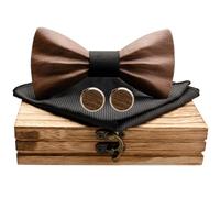 Mr.Van Noeud Papillon Hommes Bois Fait Main, Taille Réglable,Classique en Bois de Noyer Noir Naturel avec avec Boutons de manchette,Mouchoir set et Boîte-cadeau pour Hommes Bal de Mariage Noir