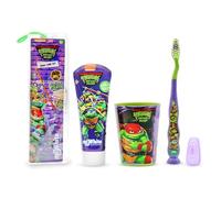 Mr. White Ensemble de poche Tortue Ninja pour enfants comprenant une brosse à dents manuelle avec ventouse et un bouchon de voyage, un dentifrice doux saveur menthe 75 ml et un gobelet