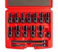 Mr.wintek Jeu de 16 douilles articulées 1/4" | Jeu de douilles à percussion universelles métriques (5-15 mm), 6 pans, chrome-molybdène, avec rallonges et adaptateurs de 2" et 6"
