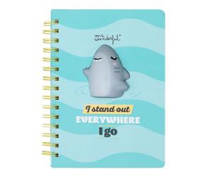 Mr. Wonderful - Cahier A5 3D squishy requin - I stand out everywhere I go - Cahier de taille A5 avec reliure en spirale - Avec 160 pages blanches