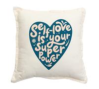 Mr. Wonderful Embroided cushion blue - Self-love is your superpower