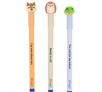 Mr. Wonderful Set de 3 Stylos Effaçables Bo-Bo Écureuil, Hérisson et Crocodile - Stylos à Encre Bleue pour École