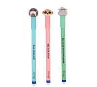 Mr. Wonderful Set de 3 Stylos Effaçables Bo-Bo Morse, Suricate et Hippopotame - Stylos École Encre Bleue