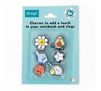 Mr. Wonderful - Set De 6 Charms En Caoutchouc - Accessoire Décoratif Original - Papeterie Colorée - Marguerite, Doigt, Avocat, Basket-Ball, Foot Et Tennis