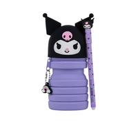 Mr. Wonderful - Trousse en Silicone Extensible + Stylo Effaçable Bo-Bo Hello Kitty - Kuromi - Trousse À Fermeture Éclair Qui Se Déplie De 12,5 À 20 cm - Stylo Effaçable Bo-Bo À Encre Violette Inclus