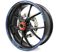 MR003 Lot de 18 autocollants pour bord de jante Neon Line avec autocollant de fond de jante - Kit complet - Finest Folia adapté aux jantes de moto, voiture, vélo de 17", 16", 18" et 19" (bleu néon