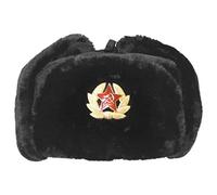 Mrao® Chapeau de trappeur russe en fausse fourrure avec badge soviétique Ushanka Cossack - Unisexe, Noir , taille unique