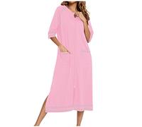 Mrat Chemise de nuit en coton pour femme, robe de chambre à manches 3/4, longueur genou, vêtement de nuit, pyjama léger, couleur unie, vêtements de nuit, chemises de nuit chaudes, kimono confortable,