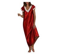 Mrat Chemise de nuit pour femme - Longue chemise de nuit en satin - Sexy - Col en V - Élégante - Manches courtes - Robe longue décontractée et douce - Vêtements de nuit - Vêtements de détente - Pyjama