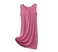 Mrat Chemise de nuit pour femme sans manches nuisette sexy déshabillé doux plissé col rond robe débardeur en coton modal chemise de nuit ample grande taille jersey lingerie de nuit tunique vêtements
