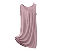 Mrat Chemise de nuit pour femme sans manches nuisette sexy déshabillé doux plissé col rond robe débardeur en coton modal chemise de nuit ample grande taille jersey lingerie de nuit tunique vêtements