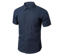 Mrat Chemise pour homme infroissable pour homme - Coupe régulière - Sans repassage - Extensible - Uni - Chemise décontractée boutonnée à manches courtes - Pour le travail, le bureau, le mariage, Bleu