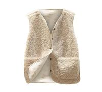 Mrat Gilet en polaire pour femme - Gilet thermique léger boutonné - Gilet uni sans manches confortable en fourrure - Veste pelucheuse décontractée pour femme - Grande taille S à 5XL, Beige #01, M