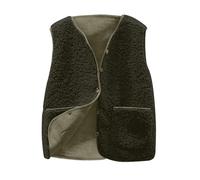 Mrat Gilet en polaire pour femme - Gilet thermique léger boutonné - Gilet uni sans manches confortable en fourrure - Veste pelucheuse décontractée pour femme - Grande taille S à 5XL, Vert kaki #03,