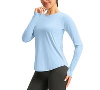 Mrat Haut de protection solaire UPF 50+ à manches longues avec trous pour les pouces - Séchage rapide - Pour l'été - Léger - Pour la randonnée, la pêche, la course à pied, Bleu clair #02, L