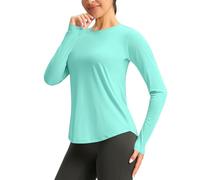 Mrat Haut de protection solaire UPF 50+ à manches longues avec trous pour les pouces - Séchage rapide - Pour l'été - Léger - Pour la randonnée, la pêche, la course à pied, Vert menthe #01, M