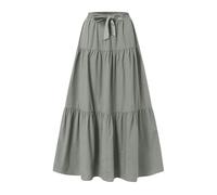 Mrat Jupe longue plissée avec cordon de serrage élastique taille haute pour femme - Jupe d'été décontractée ample - Jupe trapèze vintage - Longue robe en lin - Robe mi-longue pour fête, mariage