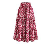 Mrat Jupe Maxi d'été pour femme, jupe taille haute élastique à ruchés, jupes élégantes à imprimé floral, jupes casual à volants fluides, jupe swing à volants superposés, jupe plissée de style A, jupe