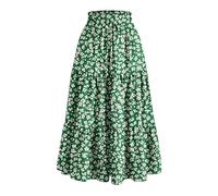 Mrat Jupe Maxi d'été pour femme, taille haute élastique à fronces, jupe élégante à imprimé floral pour dames, jupe décontractée à volants fluides, jupe étagée plissée en A, jupe longue avec cordon de