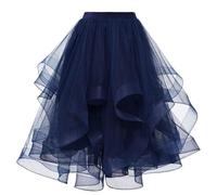 Mrat Jupe Tutu en Tulle pour Femmes Taille Élastique Jupes Midi à Couches Étagées Jupes Ligne A Fête Jupe Asymétrique en Maille Swing Plissée Irrégulière Robe Fluide Jupon Bal de Fin d'Année Ballet