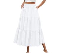 Mrat Jupes pour femme - Jupe midi trapèze plissée élastique taille haute avec poches - Jupe longue évasée élégante et fluide - Robe d'été décontractée - Pour fête, danse, plage, détente - 36-44, Blanc