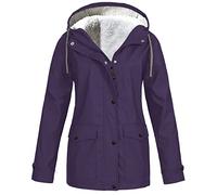 Mrat Manteaux pour femmes avec doublure en polaire, veste imperméable à capuche, coupe-vent, imperméable pour dames, parka d’hiver, manteau chaud, tenue anti-vent pour l’extérieur, camping, randonnée