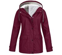 Mrat Manteaux pour femmes avec doublure en polaire, veste imperméable à capuche, coupe-vent, imperméable pour dames, parka d’hiver, manteau chaud, tenue anti-vent pour l’extérieur, camping, randonnée