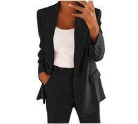 Mrat Pantalon 2 pièces pour femme - Tenue formelle ouverte sur le devant - Blazer - Taille élastique - Jambe droite - Pantalon élégant pour le travail - Costume d'affaires - Poche - Couleur unie