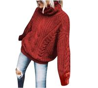 Mrat Pull à col roulé pour femme - Chaud - Uni - Manches longues - Col haut - Extensible - Coupe classique - Doux - Tendance - Basique - Couleur unie - Automne et Hiver, Rouge #01, L