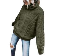 Mrat Pull à col roulé pour femme - Chaud - Uni - Manches longues - Col haut - Extensible - Coupe classique - Doux - Tendance - Basique - Couleur unie - Automne et Hiver, Vert kaki #01, S