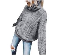 Mrat Pull à col roulé pour femme - Chaud - Uni - Manches longues - Col haut - Extensible - Coupe classique - Doux - Tendance - Basique - Couleur unie - Automne et Hiver, Gris #01, 3XL