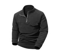 Mrat Pull en polaire à fermeture éclair 1/4 pour homme - Pull décontracté ample à manches longues - Col polo - Pull d'hiver chaud et doux - Veste militaire d'extérieur solide et coupe-vent, Noir #01