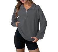 Mrat Sweat à capuche pour femme avec fermeture éclair 1/4 - Coupe ample - Col en V - Manches longues - Uni - Décontracté - Léger et respirant - Chemisier de travail - T-shirt de bureau - Pull de sport