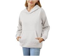 Mrat Sweat à capuche unisexe en coton à manches longues avec poches kangourou, ample et surdimensionné, pour l'hiver, couleur unie, 2 à 12 ans, Blanc #01, 11-12 ans