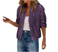 Mrat Veste à paillettes pour femme UK Haut à paillettes scintillantes pour femme Blouson bomber à sequins Manches longues Fermeture éclair sur le devant Tops à paillettes pour motardes Brillantes Tops