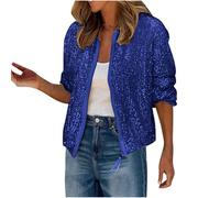 Mrat Veste à paillettes pour femme UK Haut à paillettes scintillantes pour femme Blouson bomber à sequins Manches longues Fermeture éclair sur le devant Tops à paillettes pour motardes Brillantes Tops