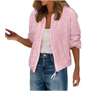 Mrat Veste à paillettes pour femmes UK Blouson bomber scintillant à paillettes pour femmes Manteau à manches longues avec fermeture éclair sur le devant pour femmes Tops pailletés pour femmes en cuir