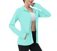 Mrat Veste de protection UV pour femme été - Séchage rapide - Protection UV UPF 50+ - Sweat à capuche à manches longues - Fermeture éclair - Chemises de course - Léger - Athlétique - Haut mince