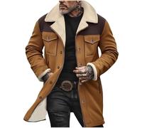 Mrat Veste Jakcet en polaire pour homme - Style vintage - En daim - Rembourrée - Col cranté - Doublure en polaire - Manteau matelassé multi-poches - Jakcet Sherpa - Trench d'extérieur décontracté et