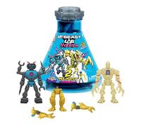 MRBEAST LAB Lot multiple d'hybrides, révèle différentes pièces hybrides pour créer 2 figurines d'action Mix & Match, plus des pièces du dragon panthère dorée, des combinaisons Fuse Beast, Lab-Bot vs