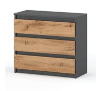 MRBLS Commode à 3 tiroirs - Meuble moderne avec tiroirs pour votre chambre à coucher - Gris mat - Wotan - 80 x 71,5 x 33,5 cm (l x H x P)